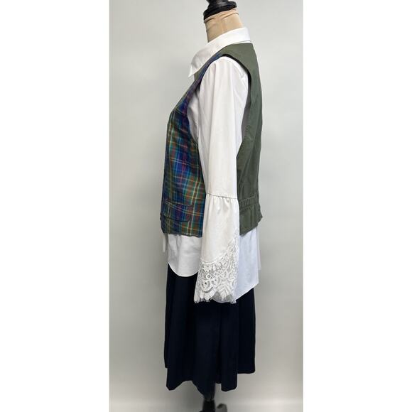Vintage Womens Plaid Tartan Vest Medium Academia Boho 90s Preppy Classic Cotton - Picture 5 of 14